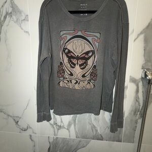 RVCA Charcoal Long Sleeve with Butterfly Graphic